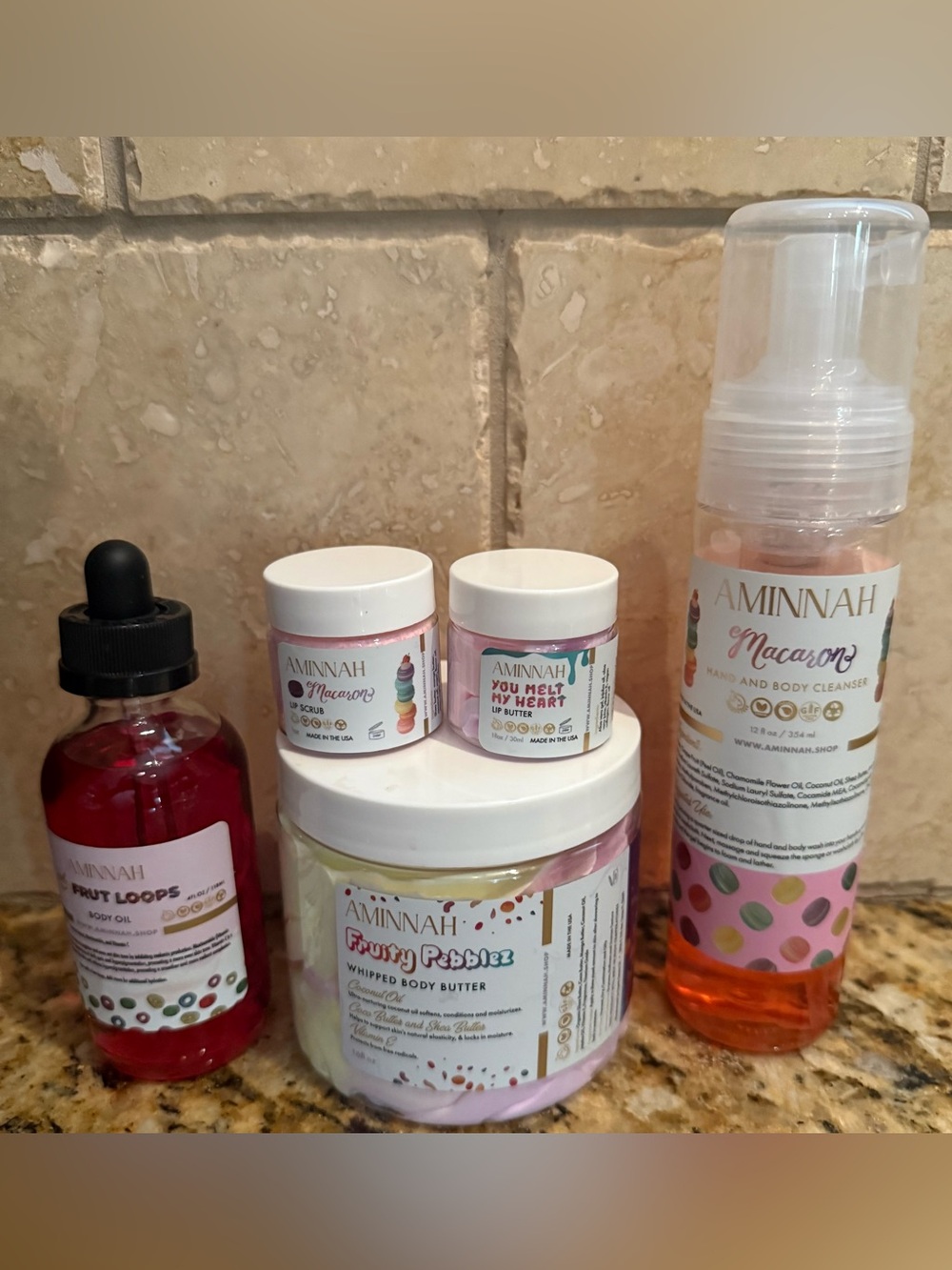 Aminnah Macaron extra large Whipped Body Butter & fruit loops Oil gift bundle